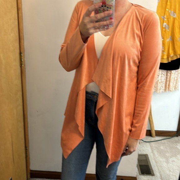 Soft Surroundings Peach Microsuede Open Front Draped Blazer - Picture 1 of 13